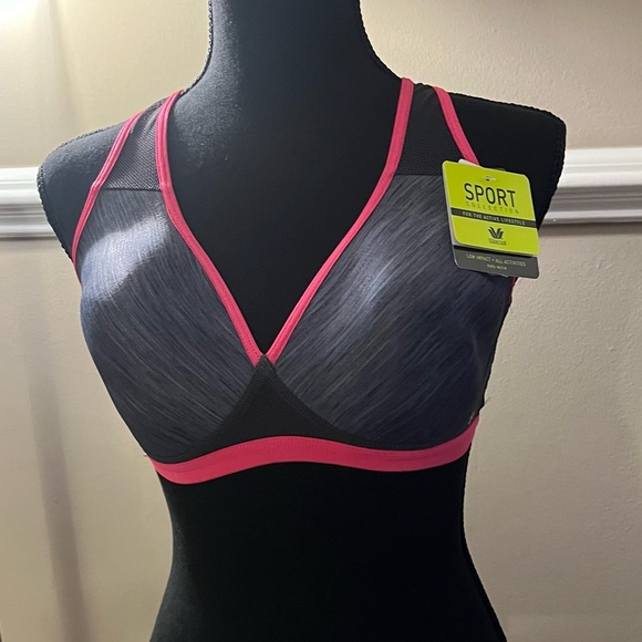 Wacoal Soft Cup Sports Bra Dark Grey and Pink 34D - Picture 2 of 10
